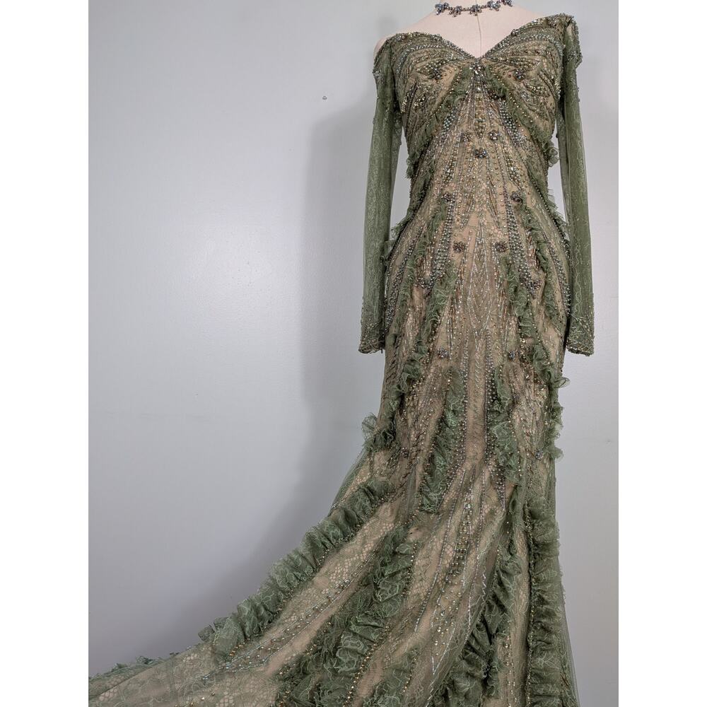 Vintage Terani Prom Dress Maxi Gown 4 Green Ruffle Fairy Princess Sleeve Evening - Picture 7 of 16